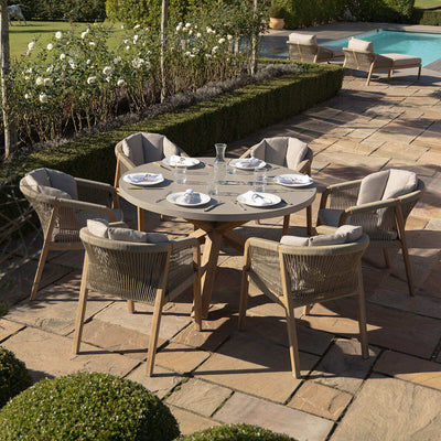 Martinique 6 Seat Round Dining Set with 150cm Concrete Table Top. GardenBox Price £1749