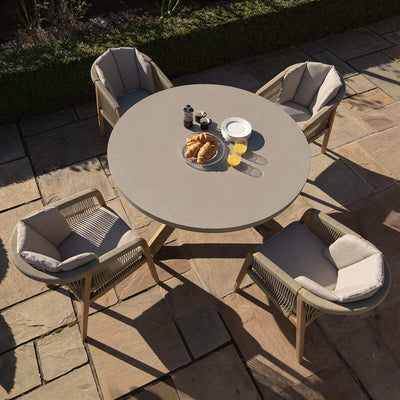 Martinique 4 Seat Round Dining Set with 135cm Concrete Table Top. GardenBox Price £1449