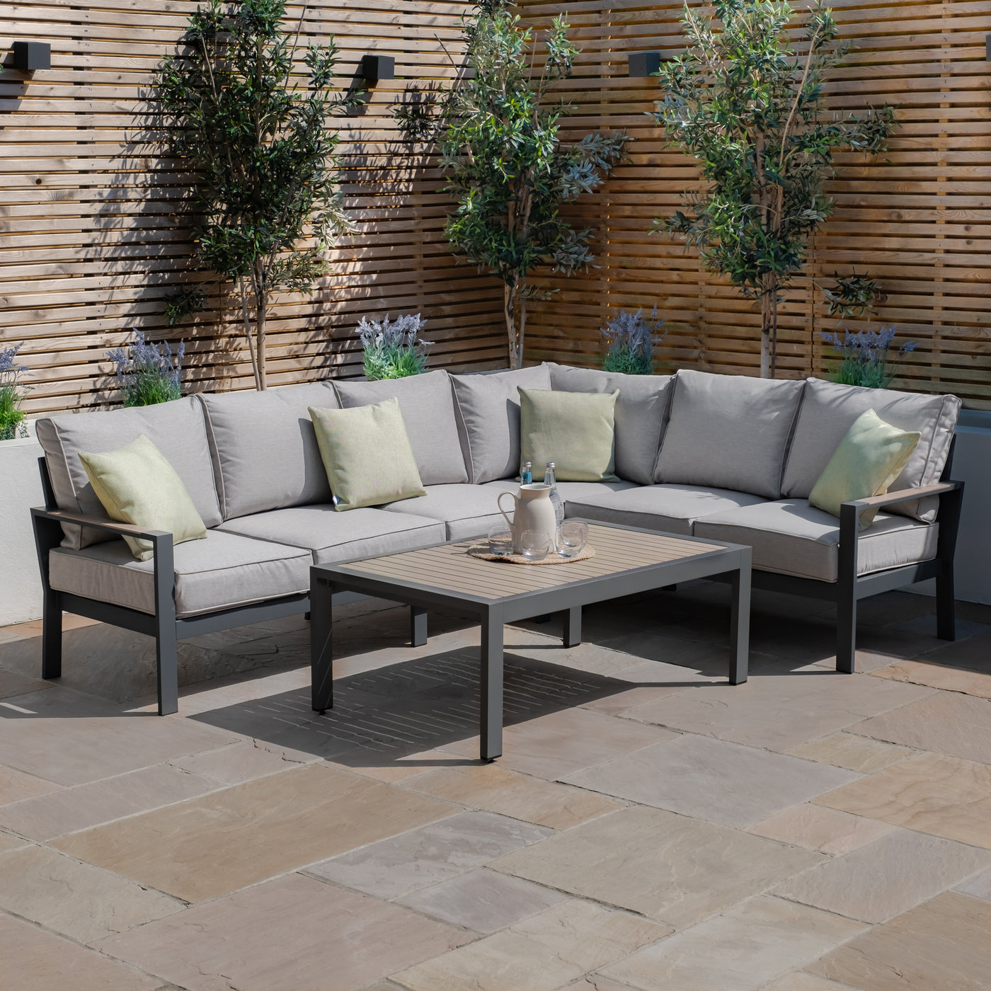 Vancouver Large Corner Sofa Set with Rectangular Table by Maze Rattan. GardenBox Price £1249