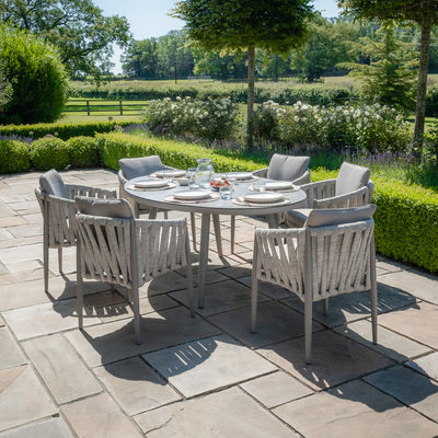 Milan Rope Weave 6 Seat Oval Dining Set in Cool Linen by Maze Rattan. GardenBox Price £1949