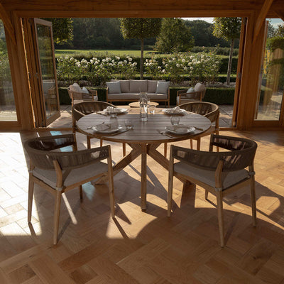 Porto 4 Seat Round Dining Set with 140cm Round Table by Maze Rattan. GardenBox Price £1049