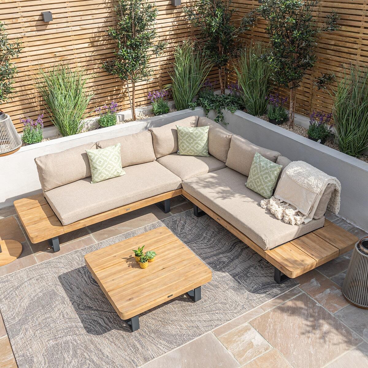 Bali Wooden Platform Corner Sofa Set by Maze Rattan. GardenBox Price £1649