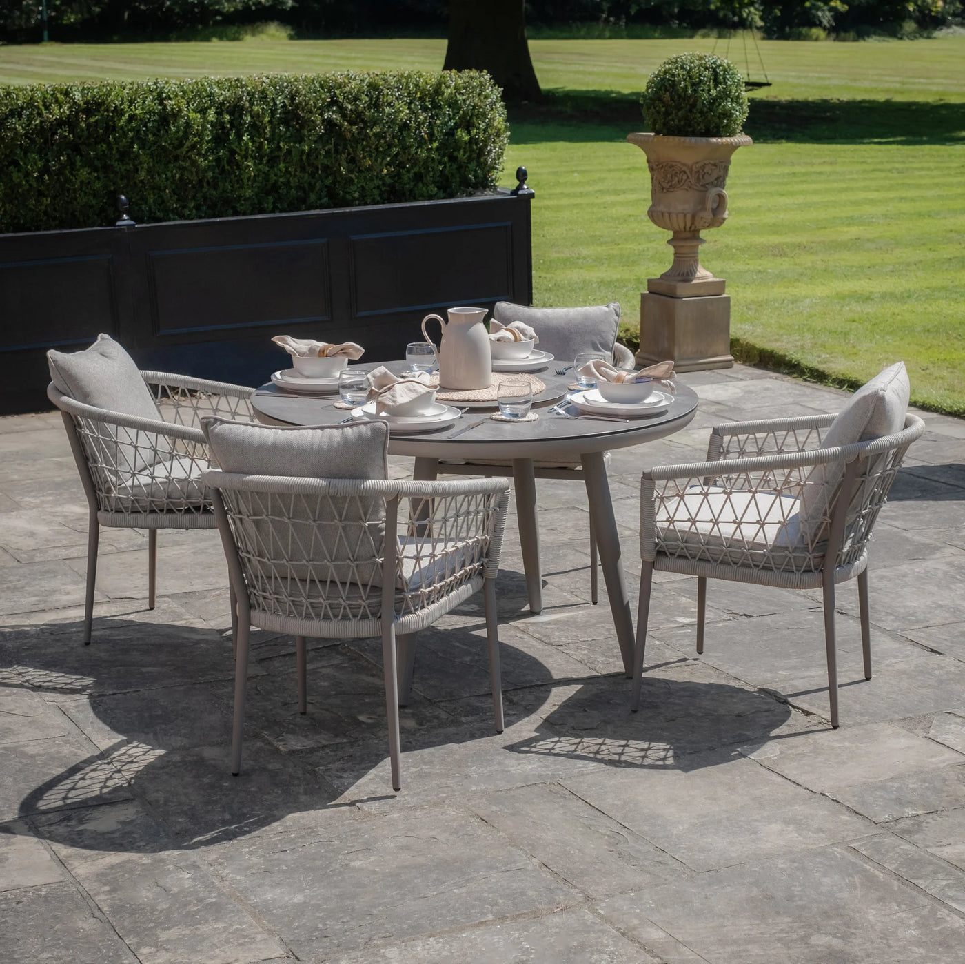 Monaco Rope Weave 4 Seat Round Dining Set by Maze Rattan. GardenBox Price £949