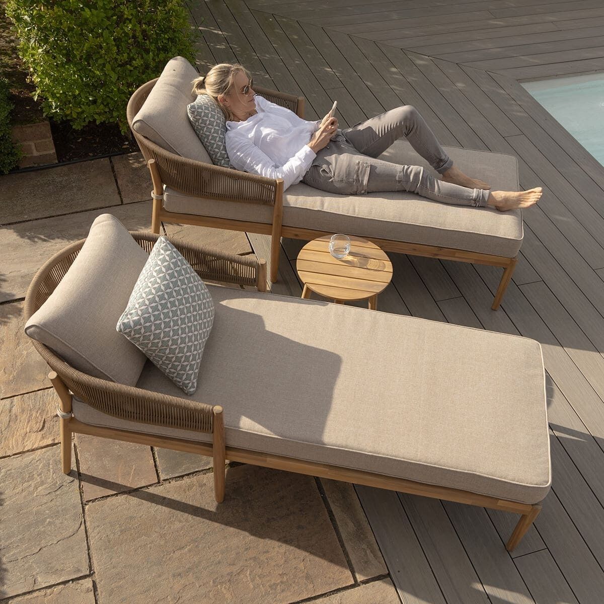 Porto Sunlounger Set with Side Table by Maze Rattan. GardenBox Price £1199